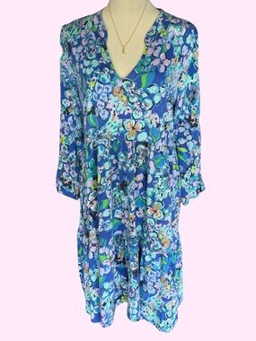 Lilly Pulitzer Alaina Tiered Dress XL Blue Grotto Twilight Tropics